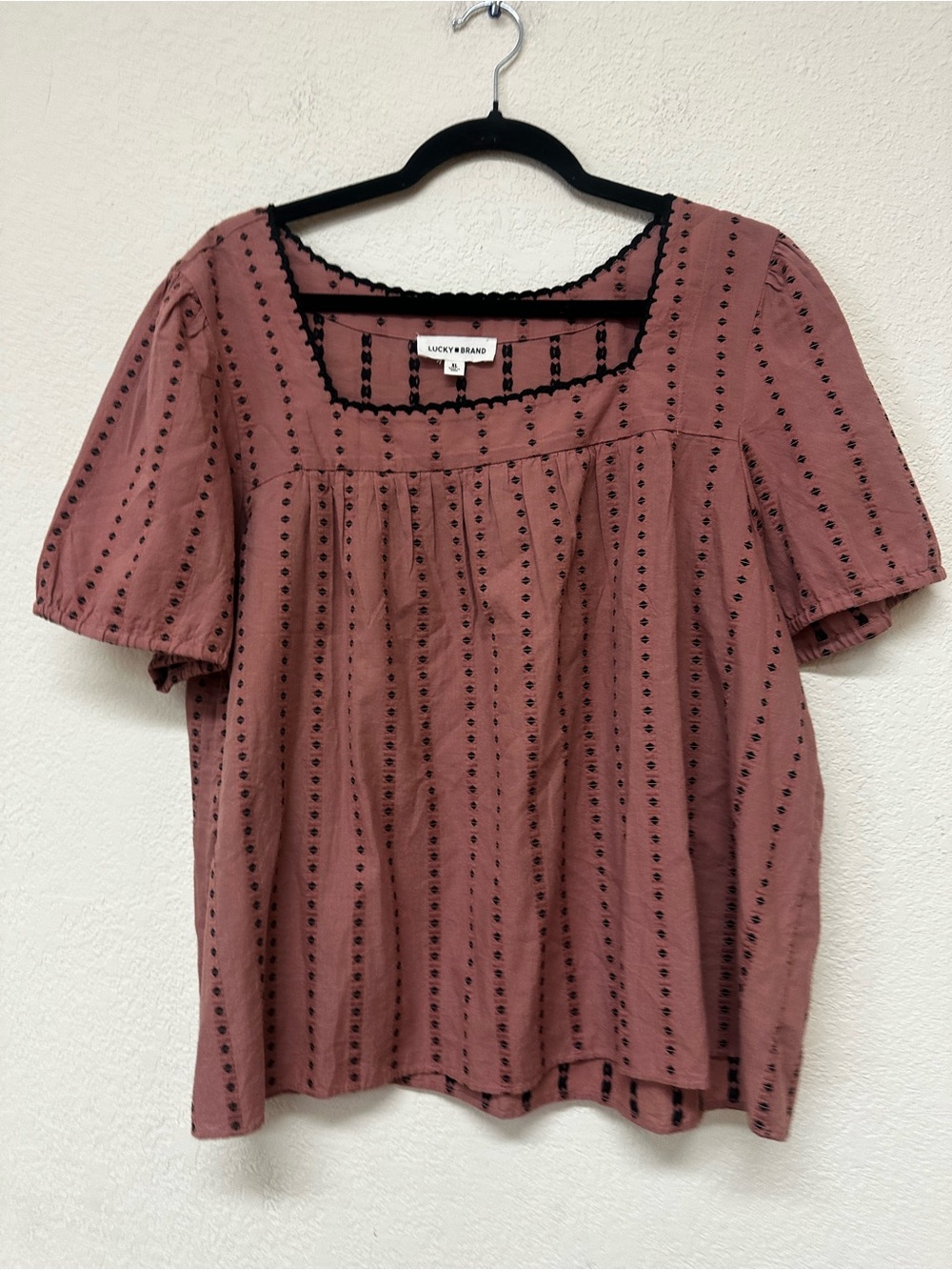Lucky Brand NWT Women's Dusty Rose Square Neck Eyelet Top size XL - Picture 2 of 5